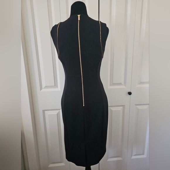 Calvin Klein Black Midi Dress with Gold Accent Zippers Special Occasion SZ 2 - Picture 2 of 11